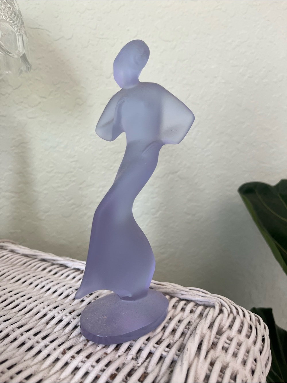 Glass Lady in the Wind Purple Czech Satin Sculpture figurine VINTAGE RARE
